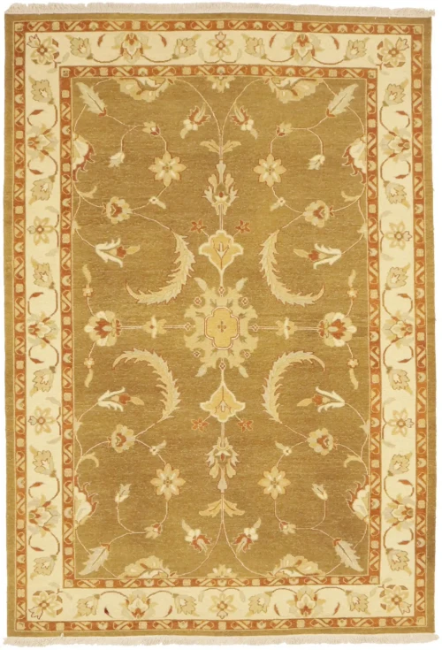 Khaki Floral 6'6X9'4 Sumak Oriental Rug