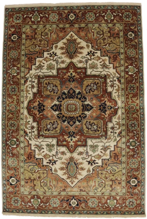 Cream Geometric 6X9 Heriz Serapi Oriental Rug