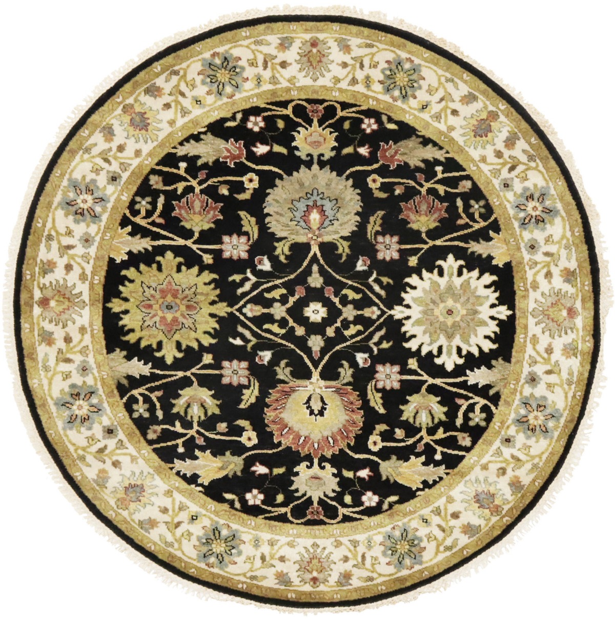 Black Floral 6X6 Chobi Peshawar Oriental Round Rug