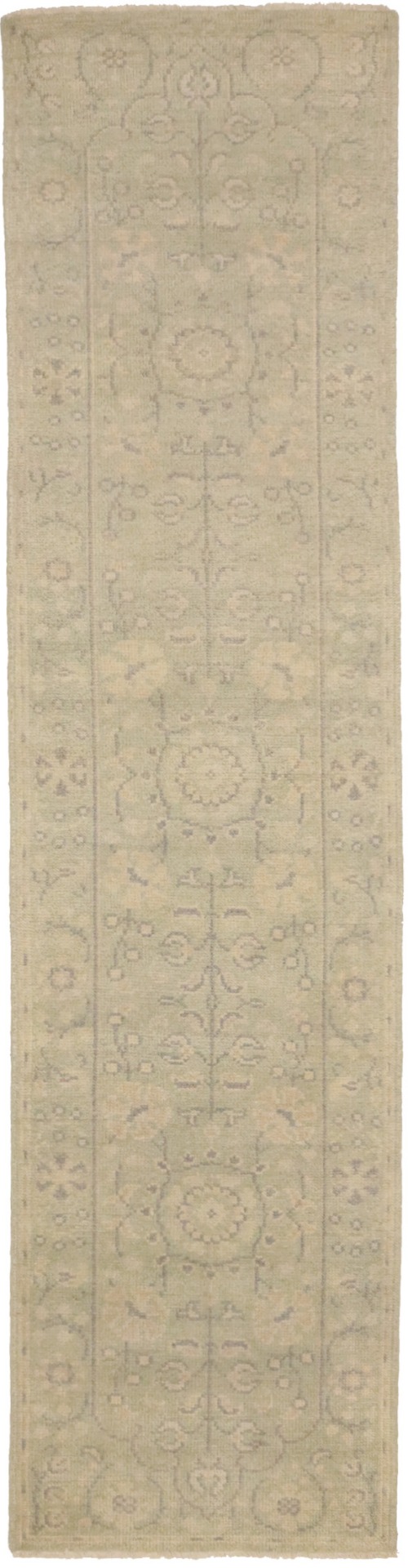 Green Floral Transitional 2'4X9'9 Oriental Runner Rug