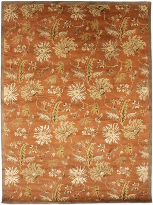 Rust Orange Floral Modern 10X13 Oriental Hand-Tufted Rug