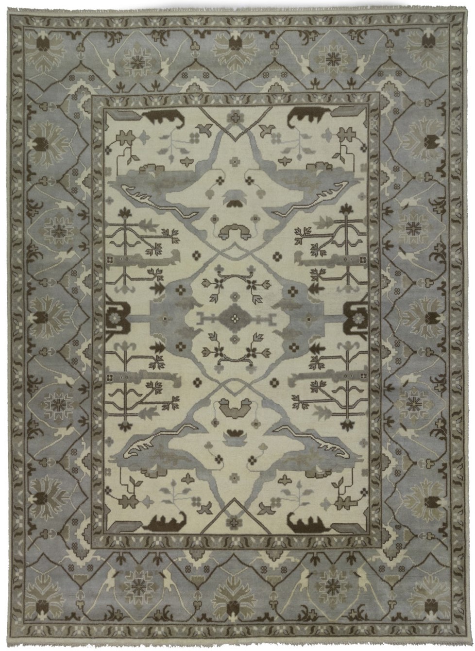 Cream Floral 10X14 Oushak Oriental Rug