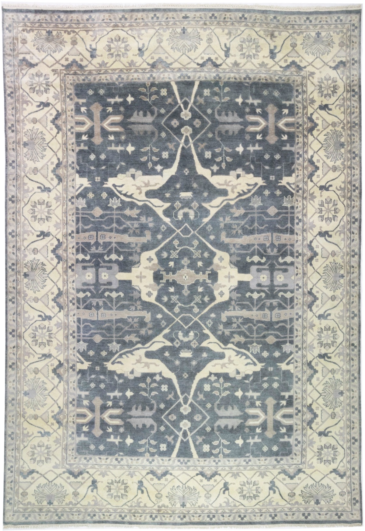 Dark Gray Floral 12X18 Oushak Oriental Rug