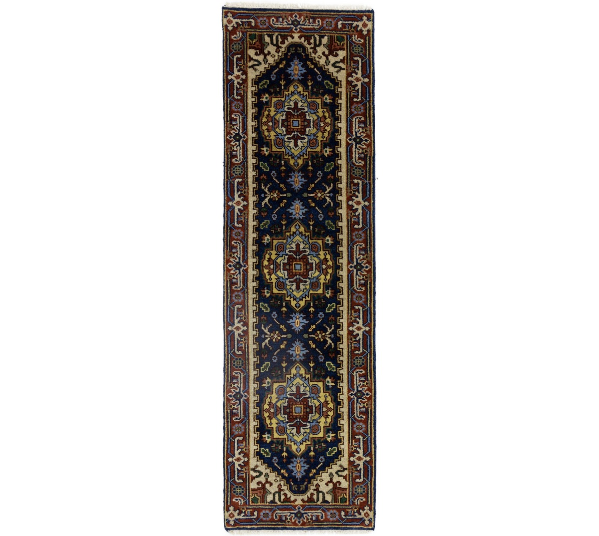 Dark Navy Floral 2'6X8'5 Heriz Serapi Oriental Runner Rug