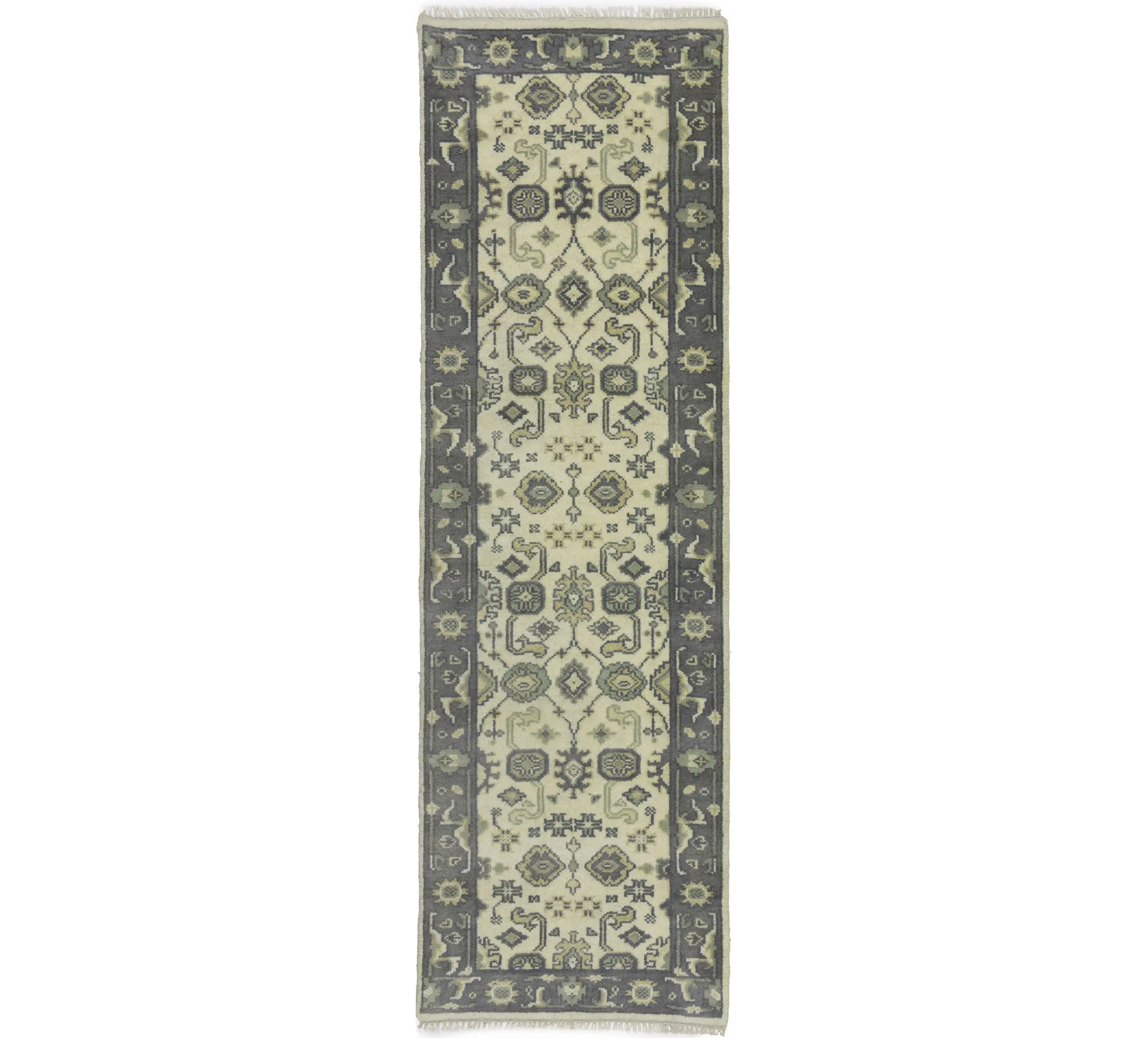 Cream Taupe Floral 2'5X8 Oushak Chobi Oriental Runner Rug