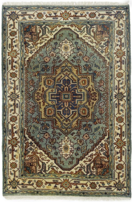 Light Blue-gray Geometric 4X6 Heriz Serapi Oriental Rug