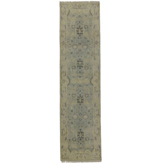 Greige Floral 3X10 Oushak Chobi Oriental Runner Rug