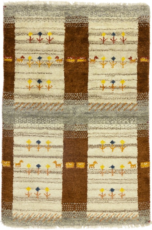 Cream Tribal Pictorial 3X4 Indo-Gabbeh Oriental Rug