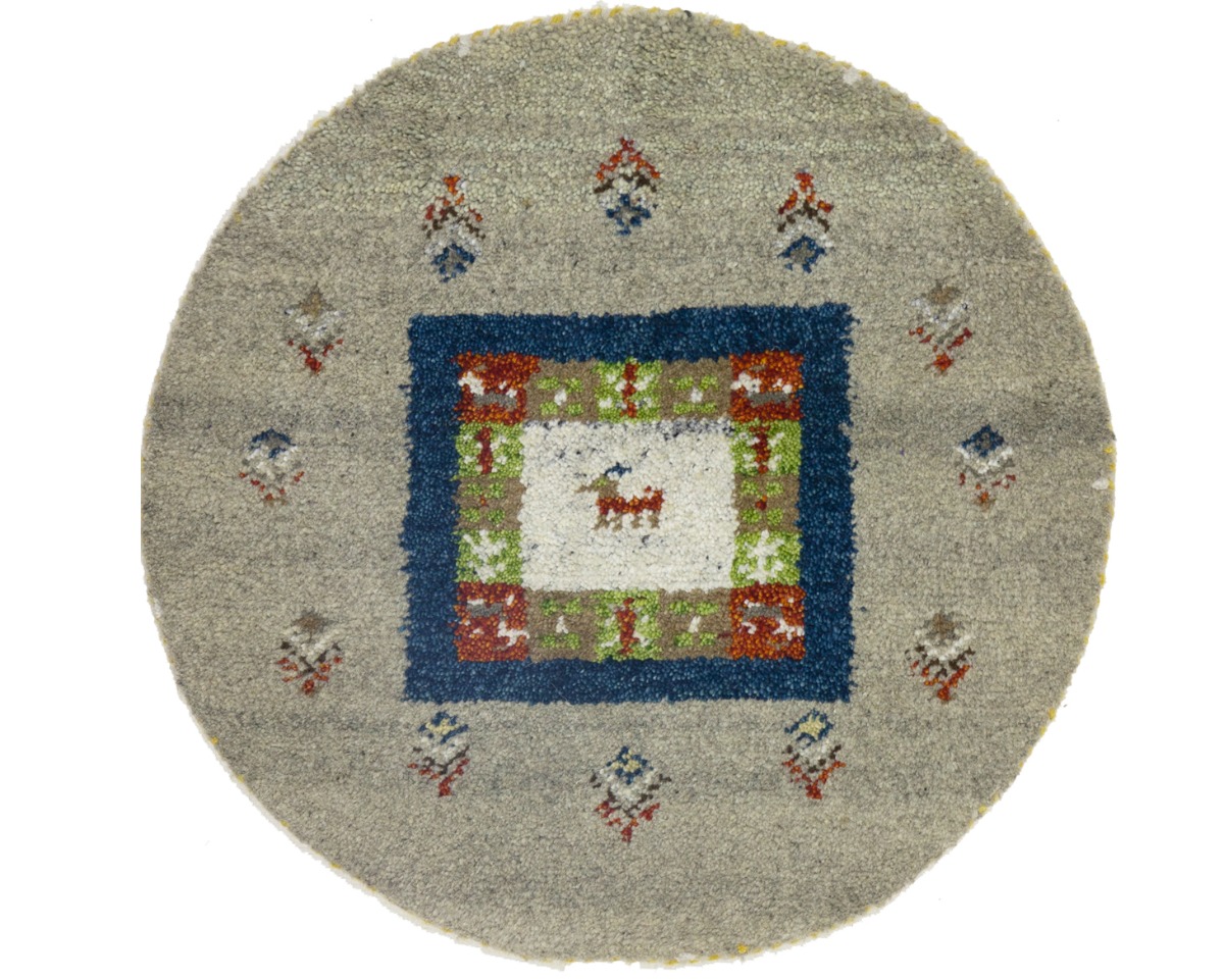 Greige Tribal 2X2 Indo-Gabbeh Oriental Round Rug