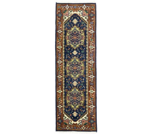 Dark Navy Floral 3X8 Heriz Serapi Oriental Runner Rug