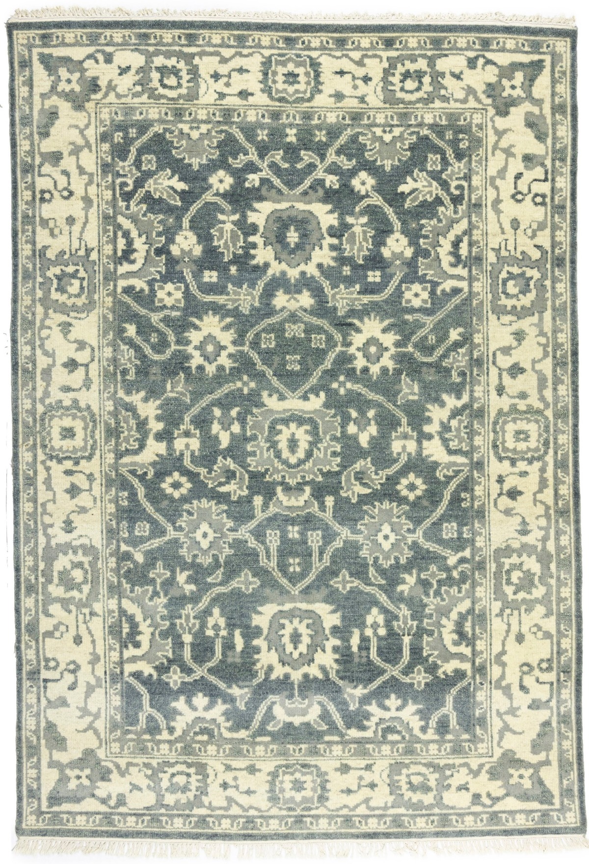 Dark Gray Floral 6X9 Oushak Chobi Oriental Rug