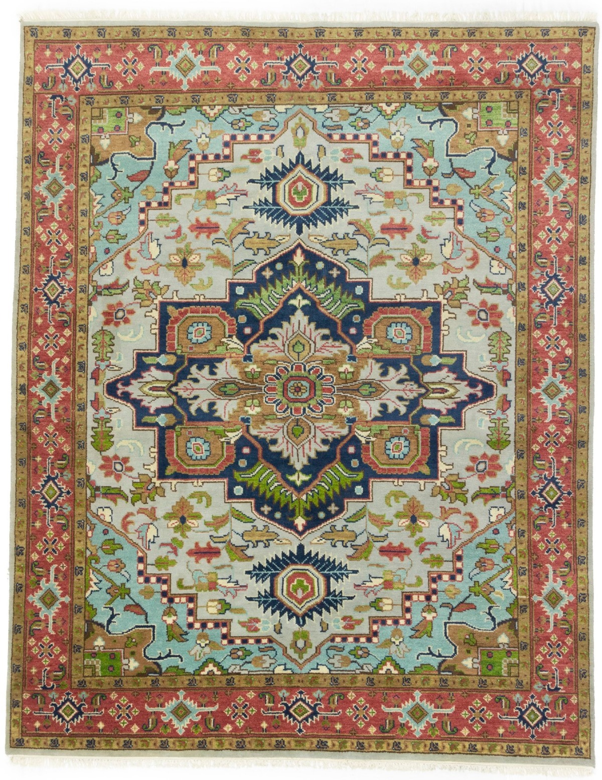 Oatmeal Floral 8X10 Heriz Serapi Oriental Rug