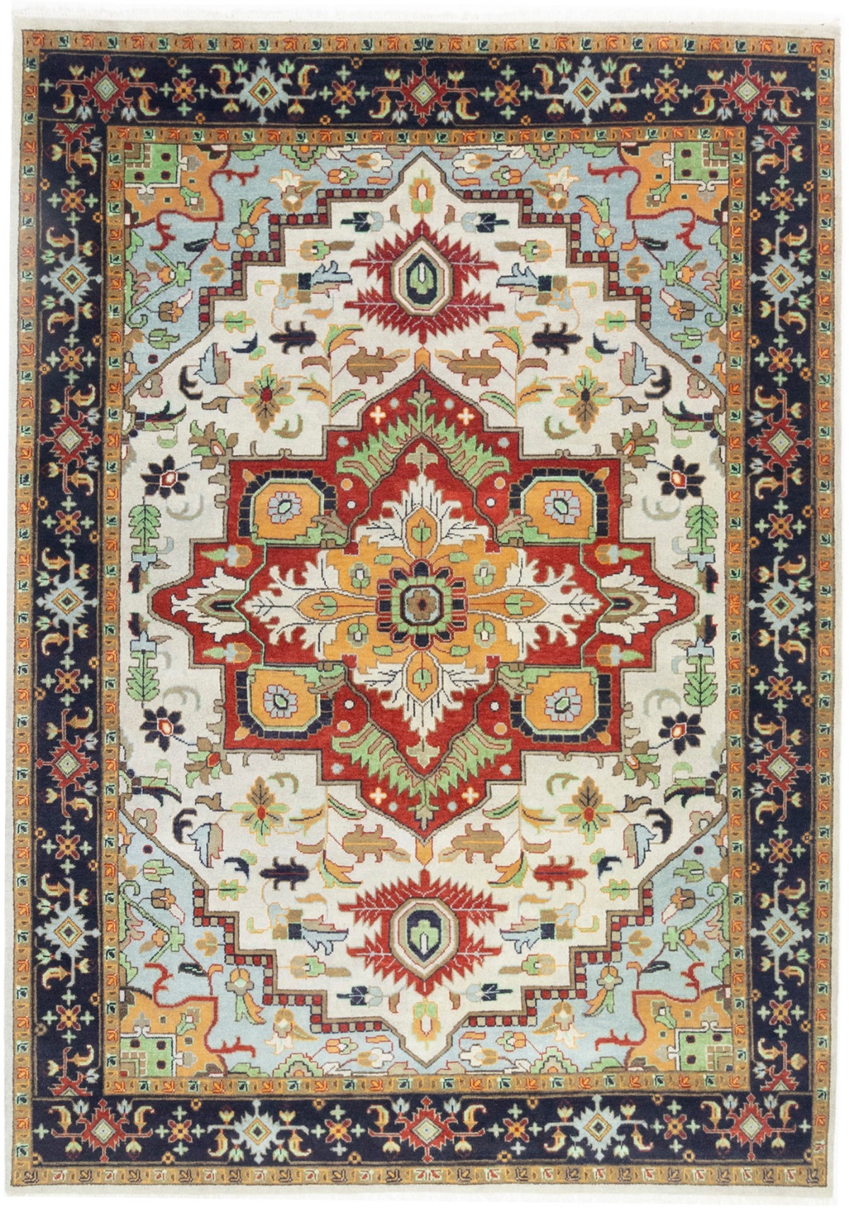 Cream Floral 10X14 Heriz Serapi Oriental Rug