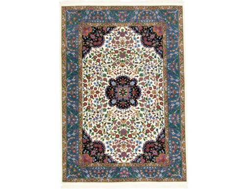 Cream & Blue Floral 4X6 Kirman Oriental Rug