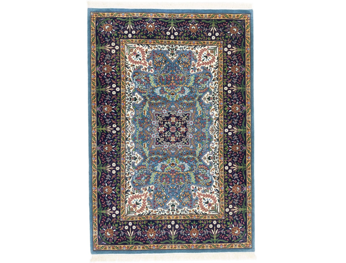 Blue & Navy Floral 4X6 Kirman Oriental Rug