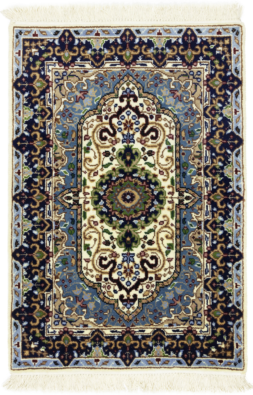 Cream & Navy Floral 2X3 Kirman Oriental Rug