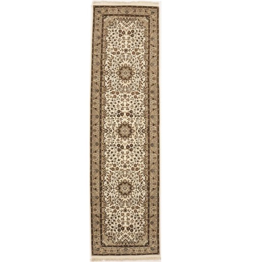 Cream Brown Floral 3X10 Kirman Oriental Runner Rug