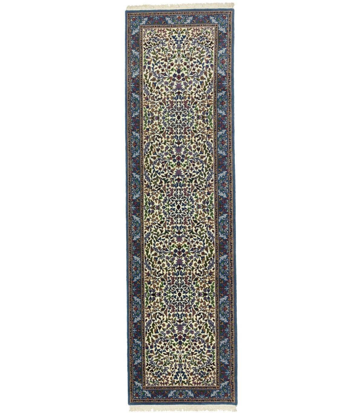 Cream & Blue Floral 3X10 Kirman Oriental Runner Rug