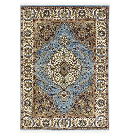 Blue Cream Floral 5'6X7'9 Kirman Oriental Rug