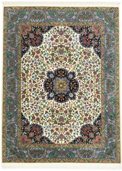 Cream & Blue Floral 5X7 Kirman Oriental Rug