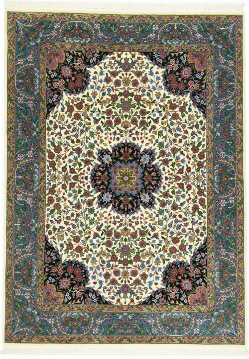 Cream & Blue Floral 5X7 Kirman Oriental Rug