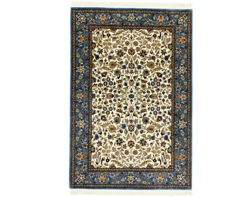 Cream Blue Floral 4X6 Kirman Oriental Rug