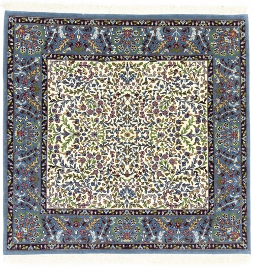 Cream Blue Floral 5X5 Kirman Oriental Square Rug