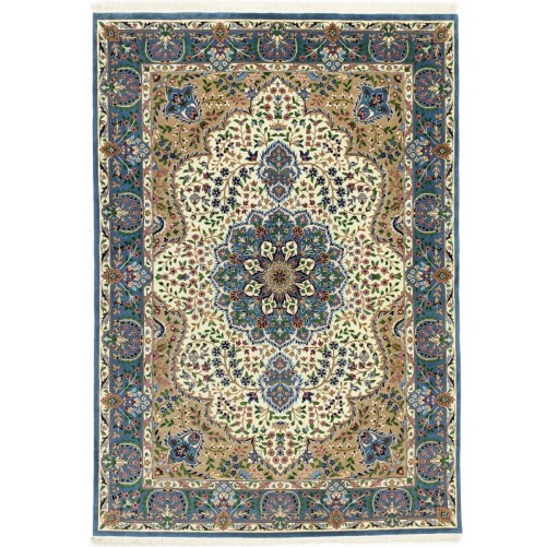 Cream & Blue Floral 6'5X9'2 Kirman Oriental Rug