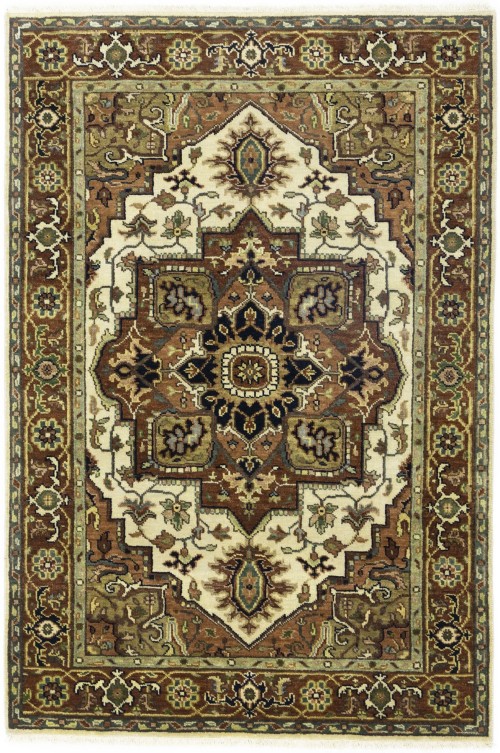 Cream Geometric 4X6 Heriz Serapi Oriental Rug