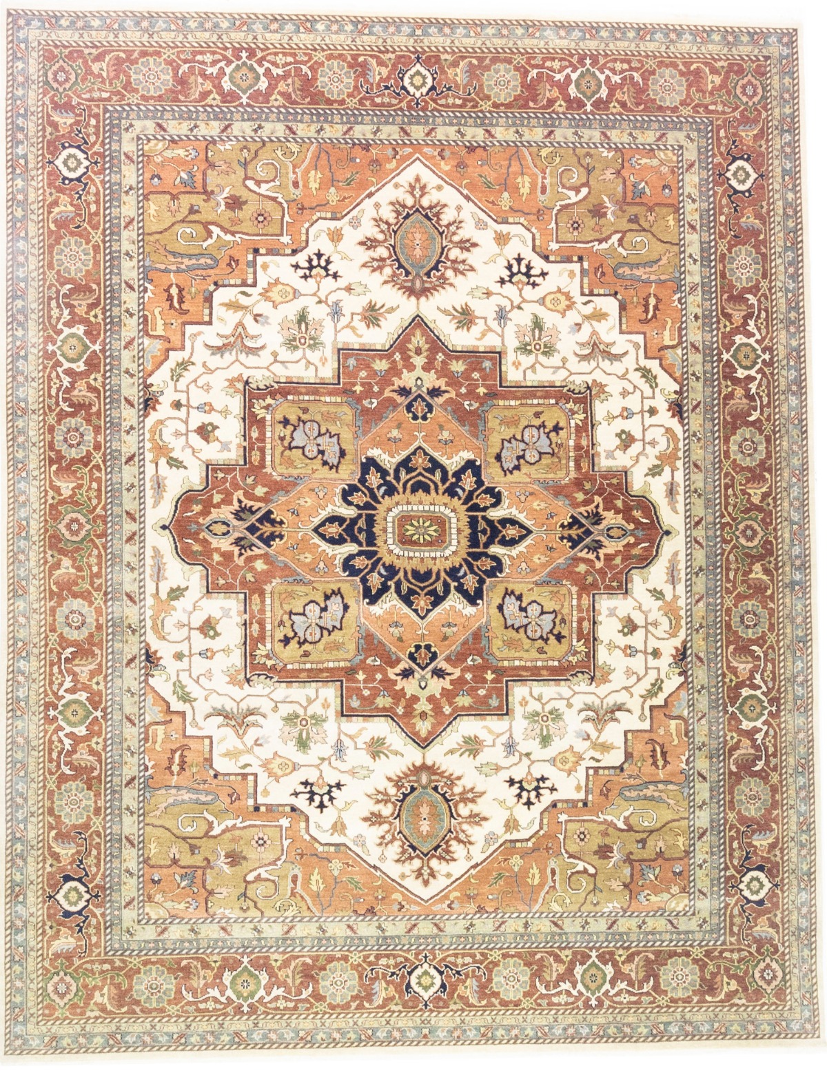 Cream Geometric 12X15 Heriz Serapi Oriental Rug