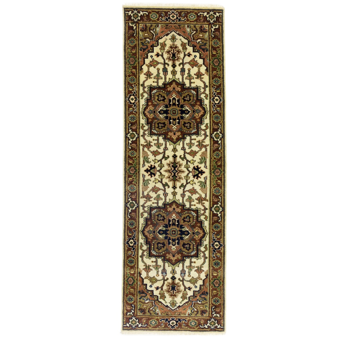 Cream Geometric 3X8 Heriz Serapi Oriental Runner Rug