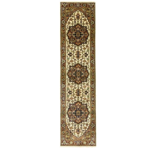 Cream Geometric 3X10 Heriz Serapi Oriental Runner Rug