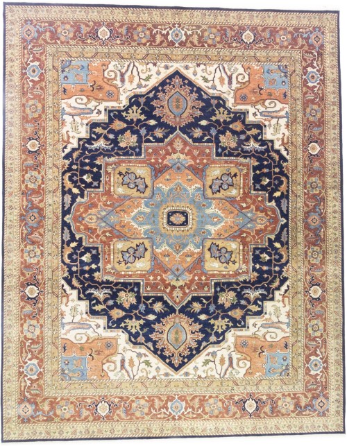 Dark Navy Geometric 12X15 Heriz Serapi Oriental Rug