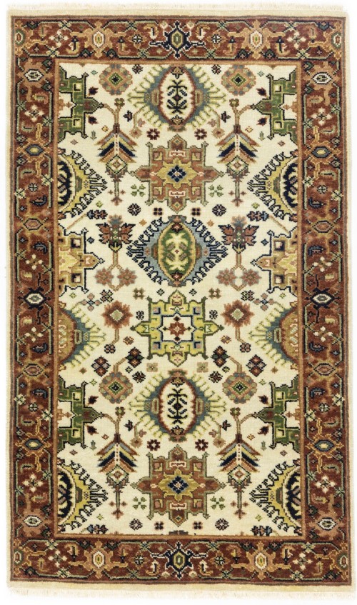 Cream & Rust Tribal Geometric 3X5 Indo-Karajeh Oriental Rug