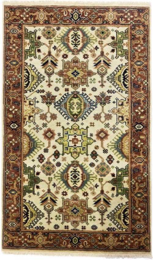 Cream & Rust Tribal Geometric 3X5 Indo-Karajeh Oriental Rug