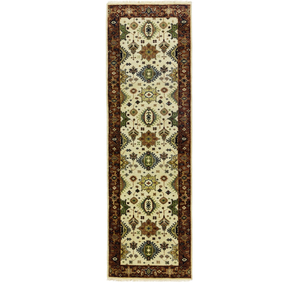 Cream & Rust Tribal Geometric 3X8 Indo-Karajeh Oriental  Runner Rug