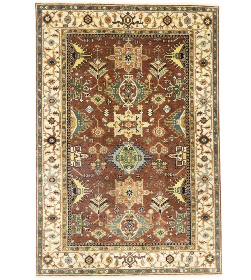 Rust & Cream Tribal Geometric 6X9 Indo-Karajeh Oriental Rug