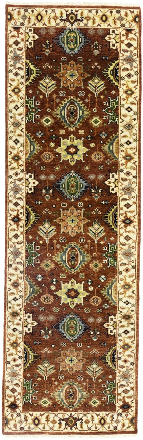 Rust & Cream Tribal Geometric 3X8 Indo-Karajeh Oriental Runner Rug