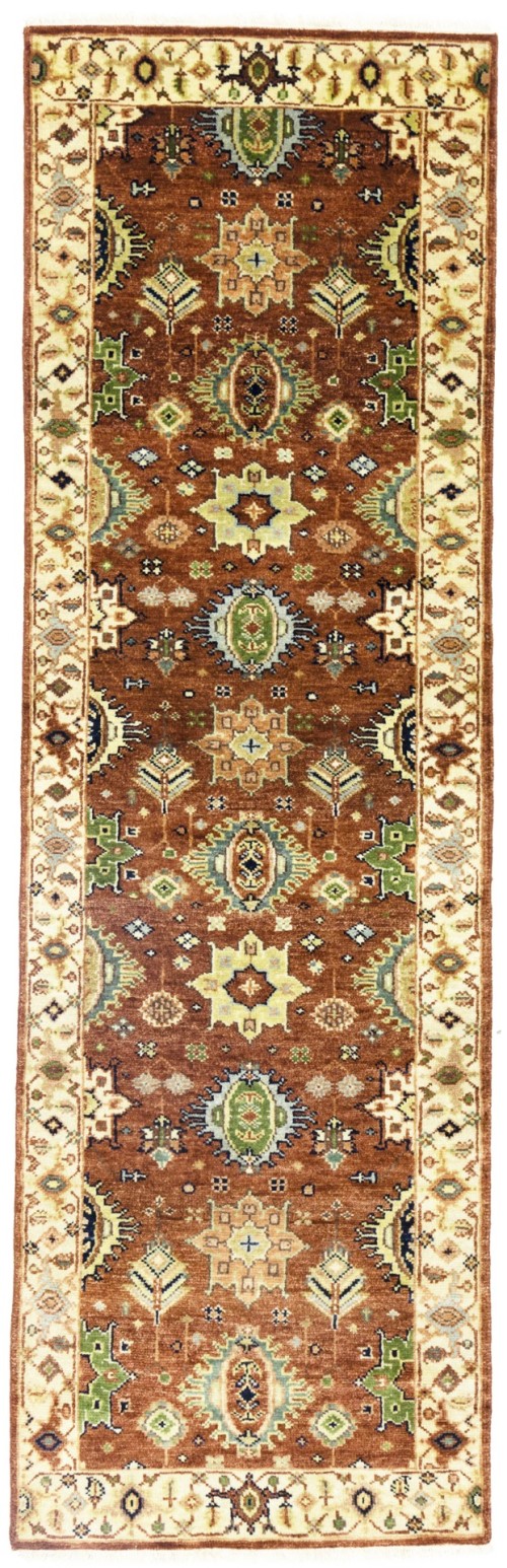 Rust & Cream Tribal Geometric 3X8 Indo-Karajeh Oriental Runner Rug