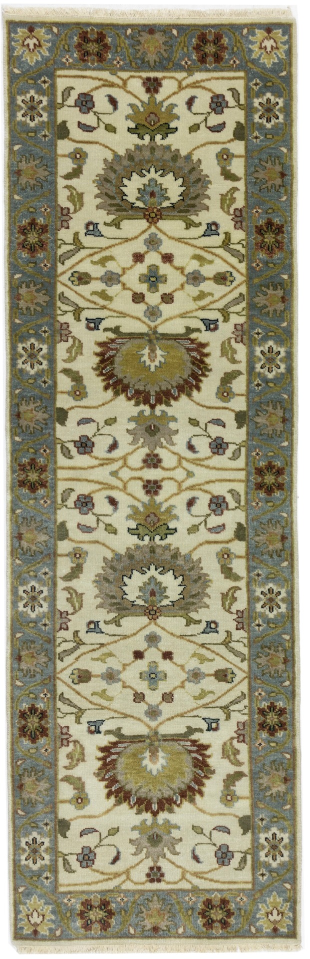 Cream Floral Osh Chobi 2'6X8 Peshawar Oriental Runner Rug