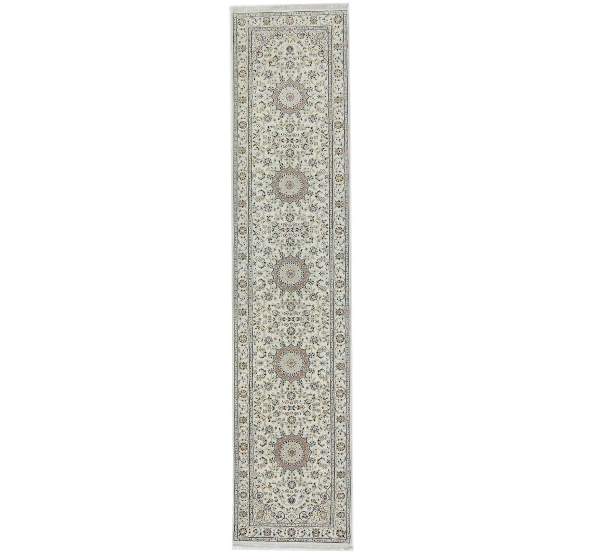 Cream Floral 3X13 Indo-Nain Oriental Runner Rug