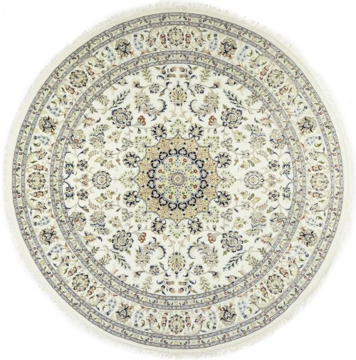 Cream Floral 10X10 Indo-Nain Oriental Round Rug