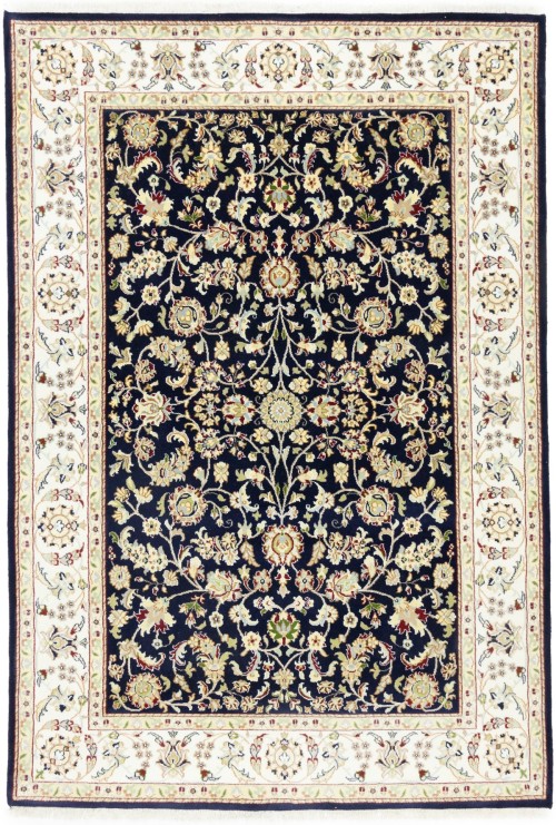 Dark Navy Floral 5X7 Indo-Nain Oriental Rug