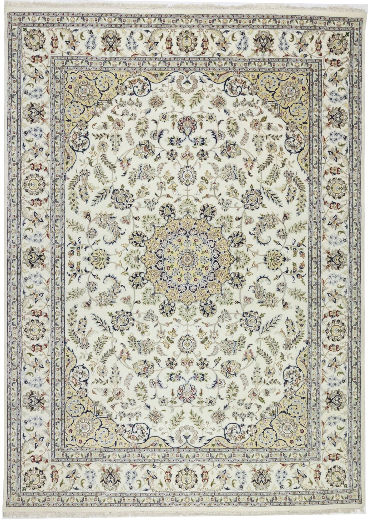 Cream Floral 9X12 Indo-Nain Oriental Rug