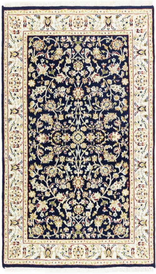 Dark Navy Floral 3X5 Indo-Nain Oriental Rug