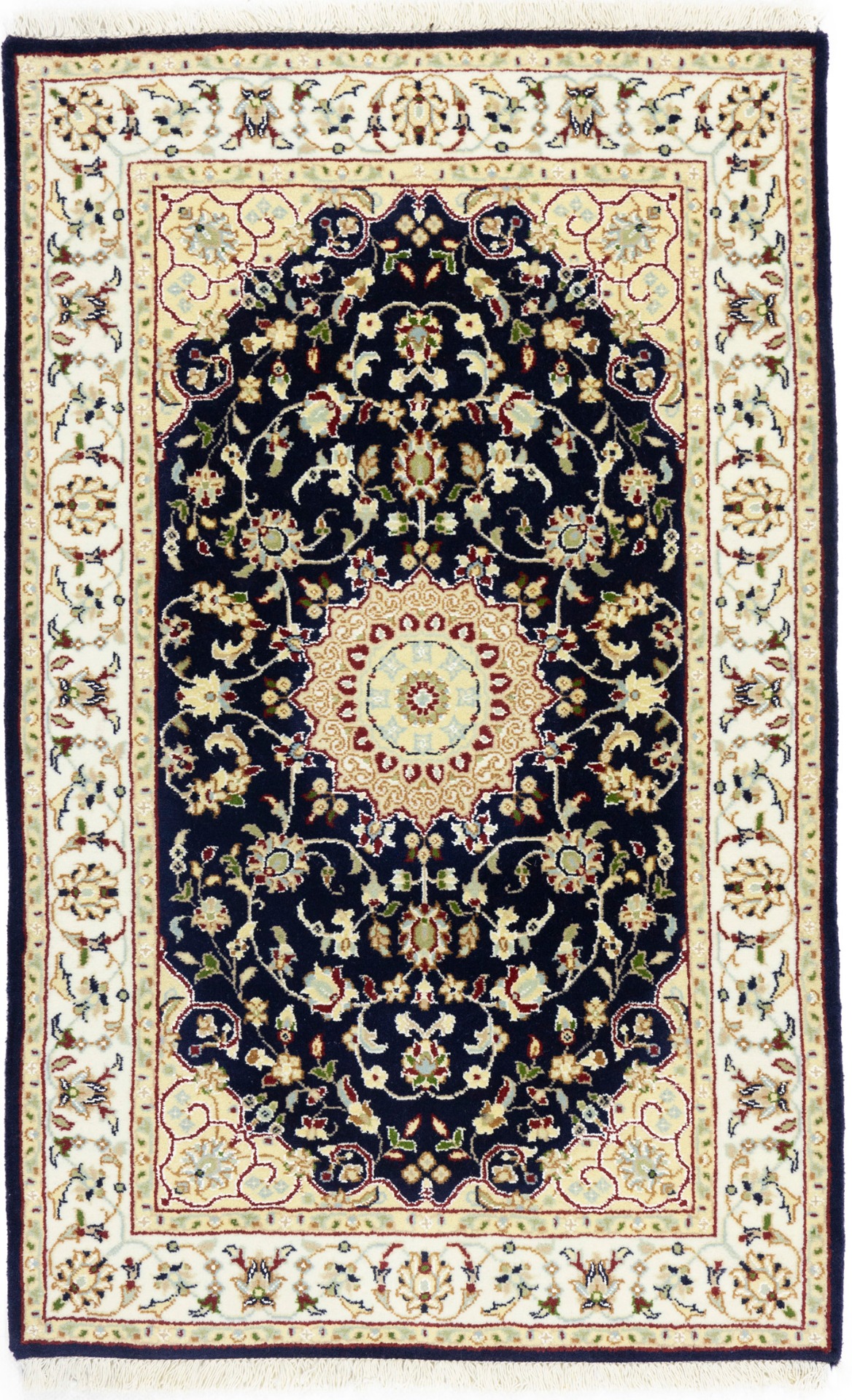 Dark Navy Floral 3X4 Indo-Nain Oriental Rug