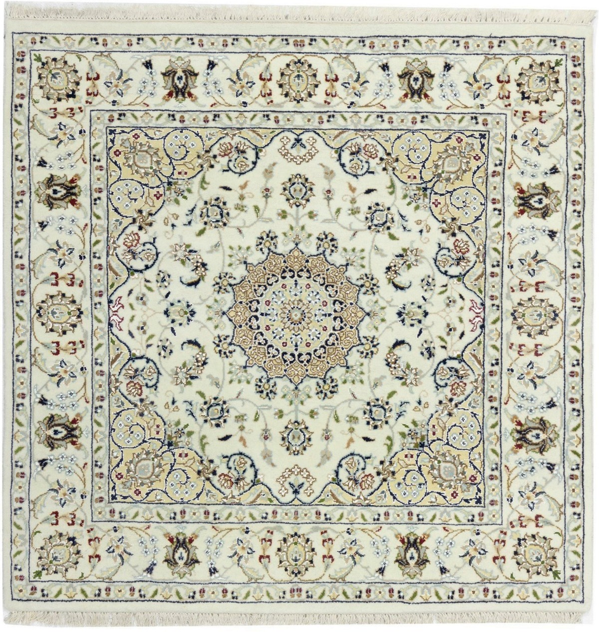 Cream Floral 4X4 Indo-Nain Oriental Square Rug