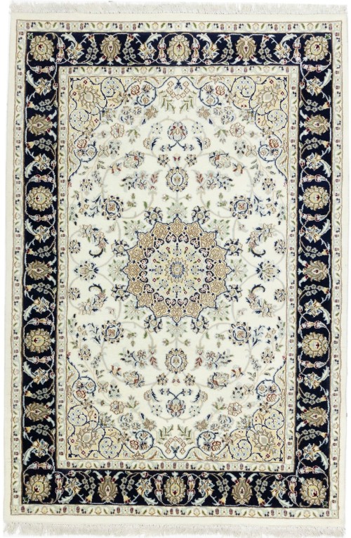 Cream Floral 4X6 Indo-Nain Oriental Rug