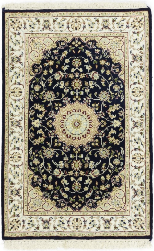 Dark Navy Floral 3X4 Indo-Nain Oriental Rug