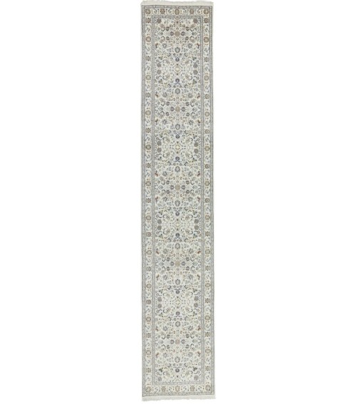 Cream Floral 3X13 Indo-Nain Oriental Runner Rug